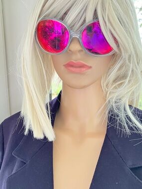 Oakley Clear Frame Sunglasses with Pink-Red Mirrored Lenses